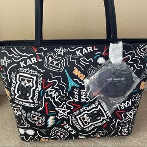NWT! Karl Lagerfeld Paris Adele Allover Karl Tote + Logo Coin Purse